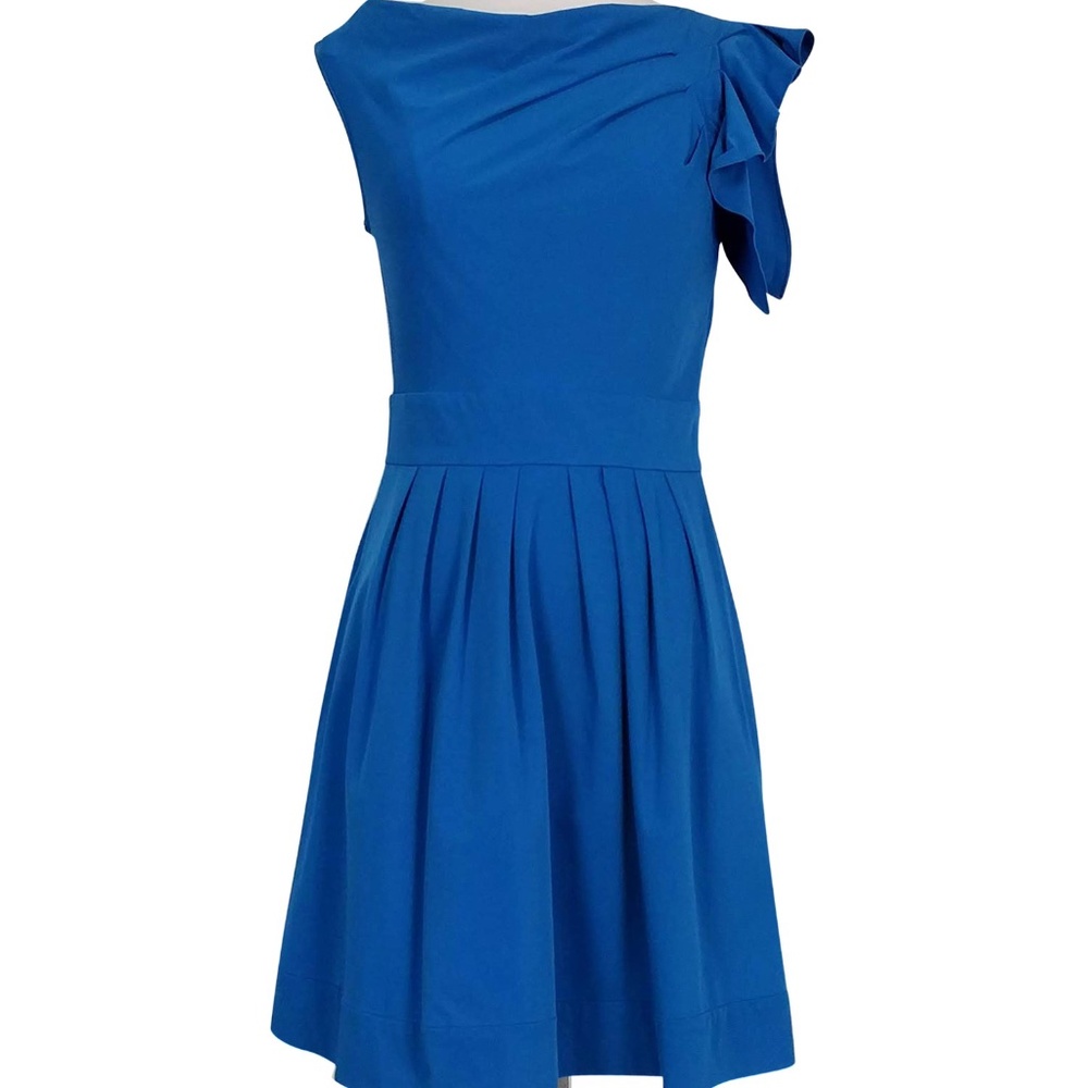 DVF Asymmetrical Blue Cowl-neck Party Dress